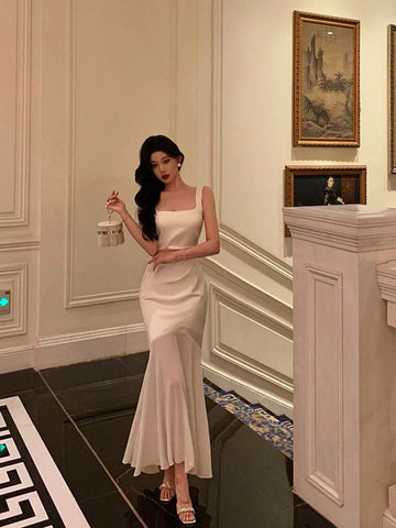 Mermaid Straps Sleeveless Ivory Date Night Dress Prom Dresses Birthday Party Outfit SD871